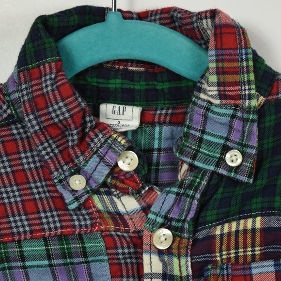 Patchwork plaid long sleeve button down shirt GAP - Picture 2 of 10